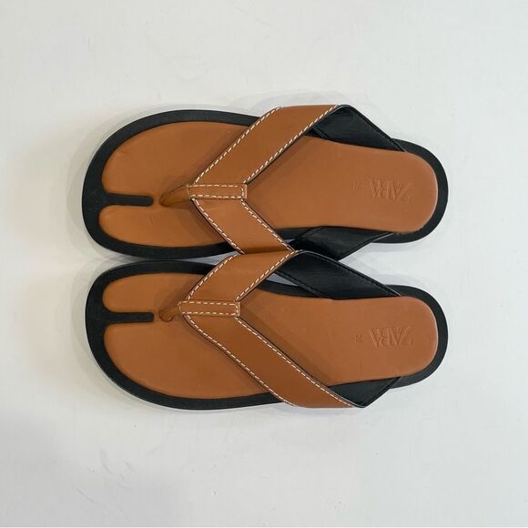 Zara Thong Sandals, Brown, Size 8 - Picture 2 of 11